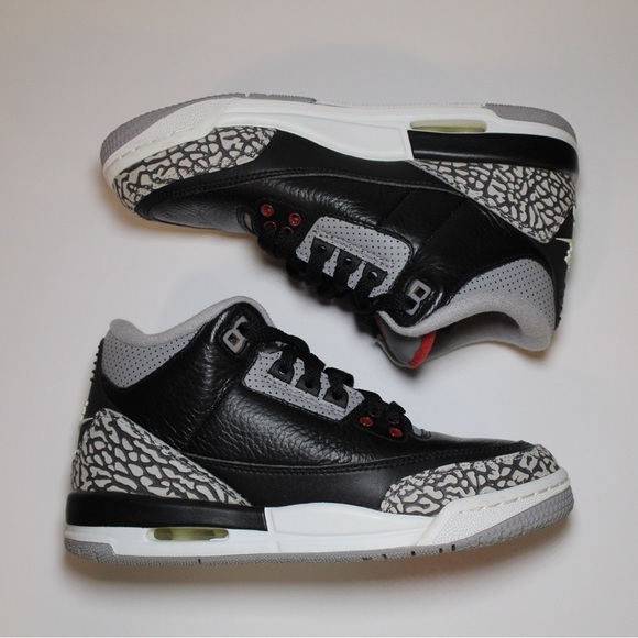 NIKE AIR JORDAN III 3 RETRO OG BG BLACK FIRE RED CEMENT GREY WHITE BRED 4.5Y - Picture 5 of 6